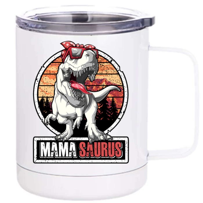 Mamasaurus Trex Dinosaur Mama Saurus Family Matching Gift Front & Back 12oz Stainless Steel Tumbler Cup