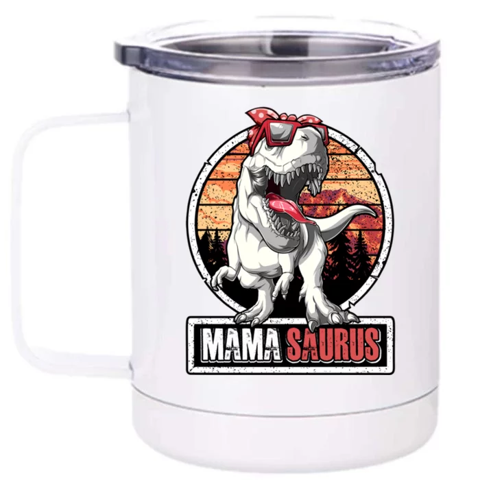 Mamasaurus Trex Dinosaur Mama Saurus Family Matching Gift Front & Back 12oz Stainless Steel Tumbler Cup