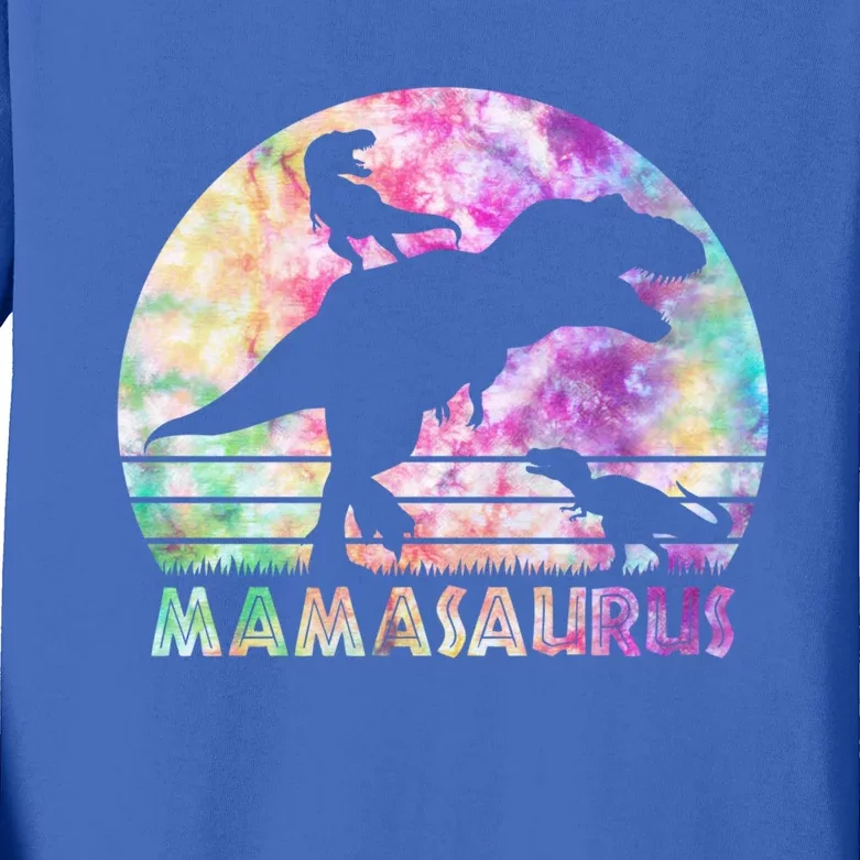 Mamasaurus Tie Dye Sunset Funny Dinosaur Mother Of 2 Gift Kids Long Sleeve Shirt