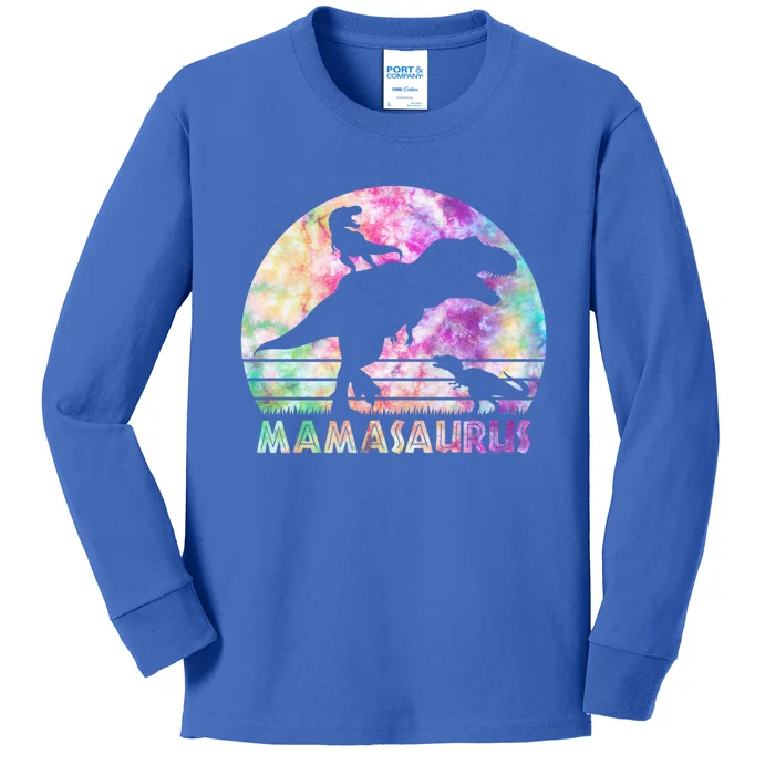 Mamasaurus Tie Dye Sunset Funny Dinosaur Mother Of 2 Gift Kids Long Sleeve Shirt