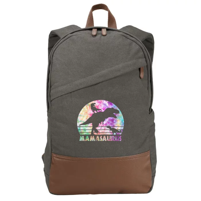 Mamasaurus Tie Dye Sunset Funny Dinosaur Mother Of 2 Gift Cotton Canvas Backpack