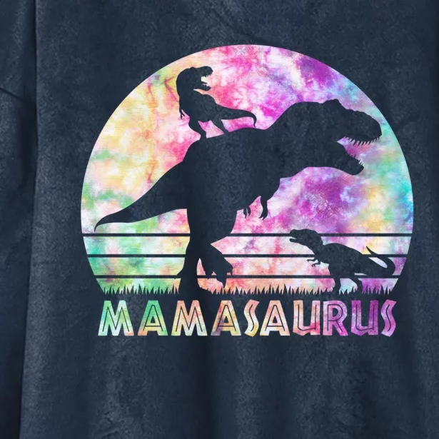 Mamasaurus Tie Dye Sunset Funny Dinosaur Mother Of 2 Gift Hooded Wearable Blanket