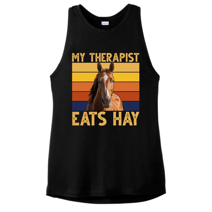 My Therapist Eats Hay Funny Horse Lover Ladies Tri-Blend Wicking Tank