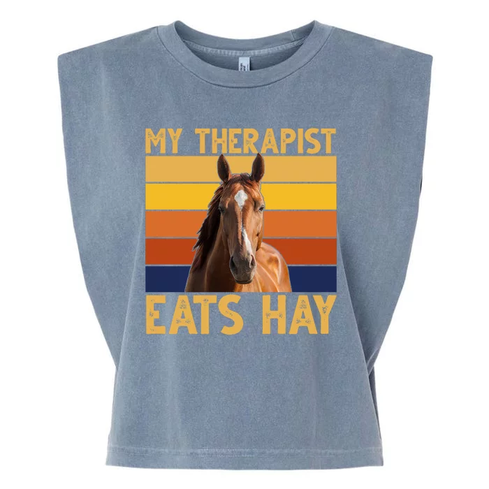 My Therapist Eats Hay Funny Horse Lover Garment-Dyed Women's Muscle Tee