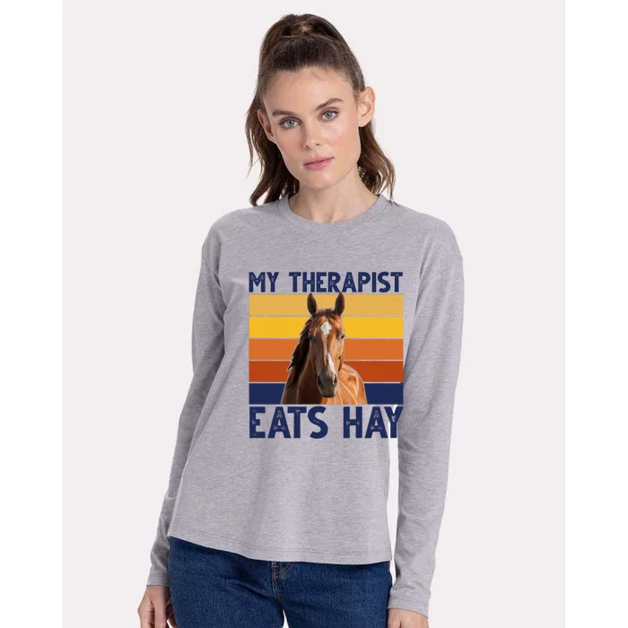 My Therapist Eats Hay Funny Horse Lover Womens Cotton Relaxed Long Sleeve T-Shirt