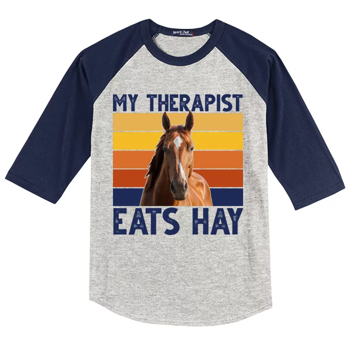 My Therapist Eats Hay Funny Horse Lover Kids Colorblock Raglan Jersey