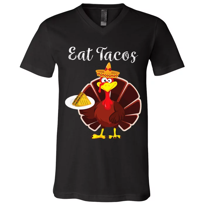 Mexican Turkey Eats Tacos Thanksgiving Christmas V-Neck T-Shirt