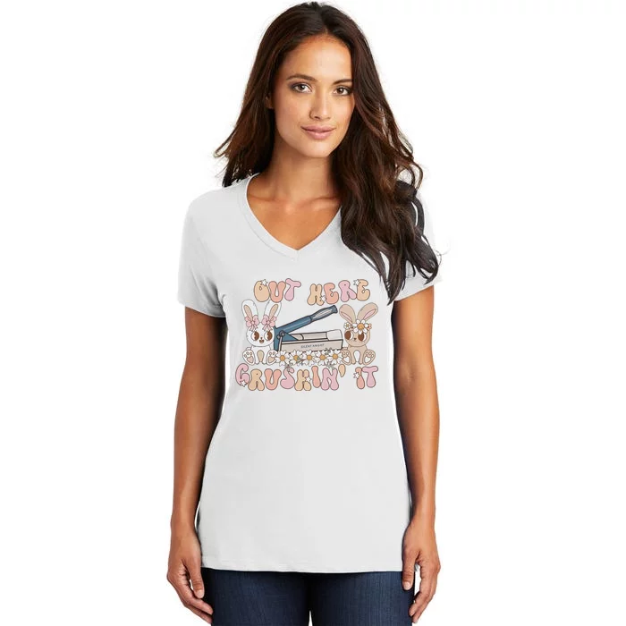 Med Tech Easter Nurse Retro Medication Aide Women's V-Neck T-Shirt