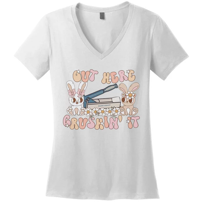 Med Tech Easter Nurse Retro Medication Aide Women's V-Neck T-Shirt