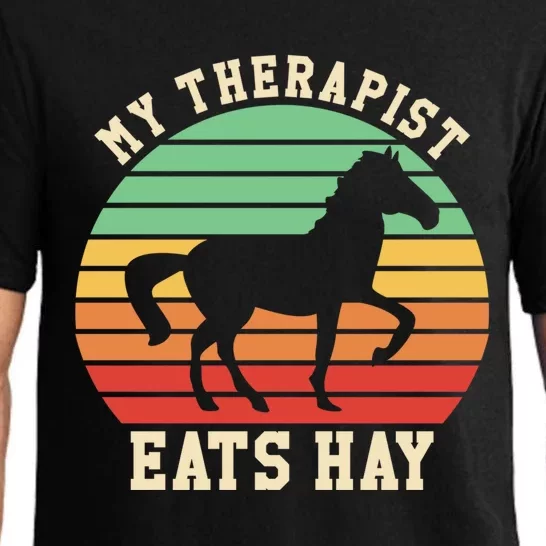 My Therapist Eats Hay Funny Horseback Riding Retro Gift Pajama Set