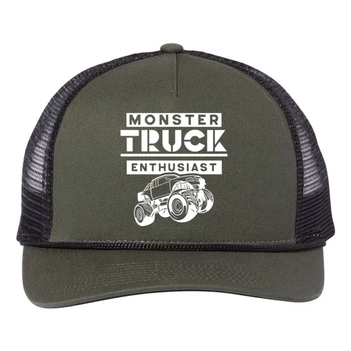 Monster Truck Enthusiast Lover Driver Trucks Driving Gift Retro Rope Trucker Hat Cap