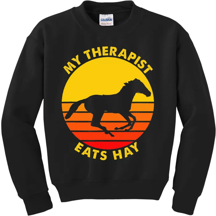 My Therapist Eats Hay Retro Horse Riding Lover Kids Sweatshirt