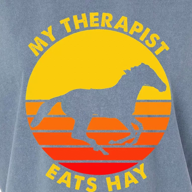 My Therapist Eats Hay Retro Horse Riding Lover Garment-Dyed Women's Muscle Tee