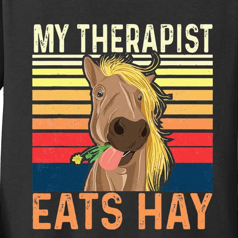 My Therapist Eats Hay Horse Lover Equestrian Horse Rider Kids Long Sleeve Shirt