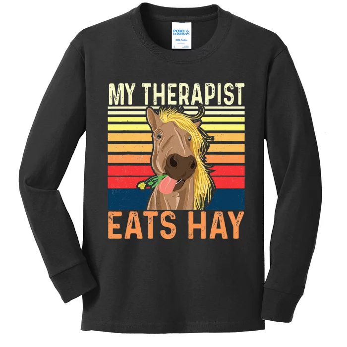 My Therapist Eats Hay Horse Lover Equestrian Horse Rider Kids Long Sleeve Shirt