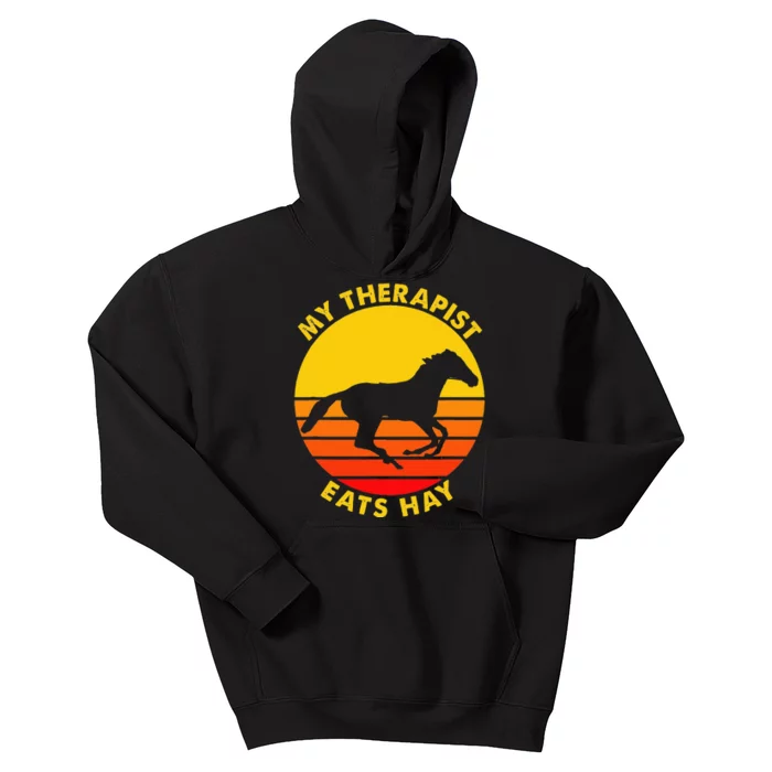 My Therapist Eats Hay Vintage Retro Horse Riding Lover Kids Hoodie