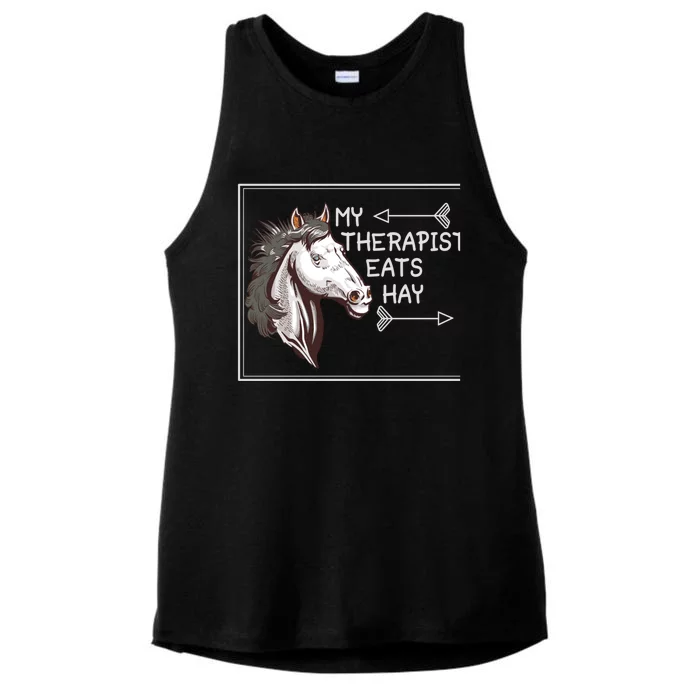 My Therapist Eats Hay English Riding Dressage Horse Rider Gift Ladies Tri-Blend Wicking Tank