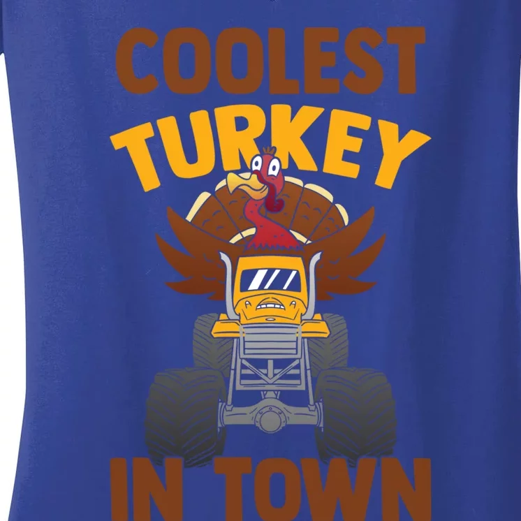 Monster Truck Funny Coolest Turkey In Town Thanksgiving Gift Women's V-Neck T-Shirt