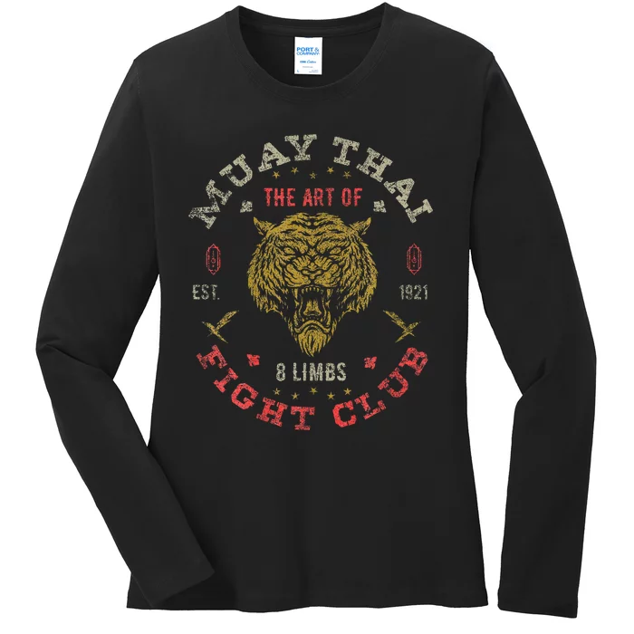 Muay Thai Fighter Twin Tiger Art Of 8 Limbs Ladies Long Sleeve Shirt