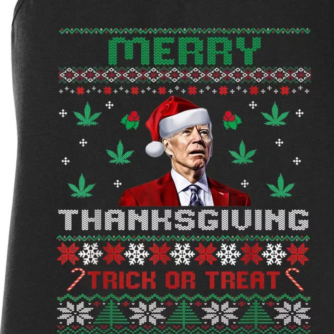 Merry Thanksgiving Funny Joe Biden Christmas Ugly Sweater Women's Racerback Tank