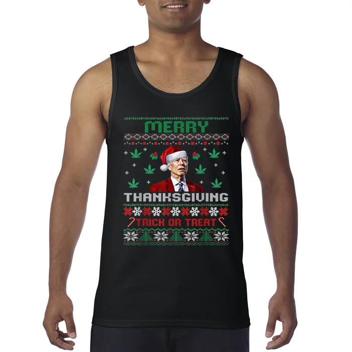 Merry Thanksgiving Funny Joe Biden Christmas Ugly Sweater Tank Top