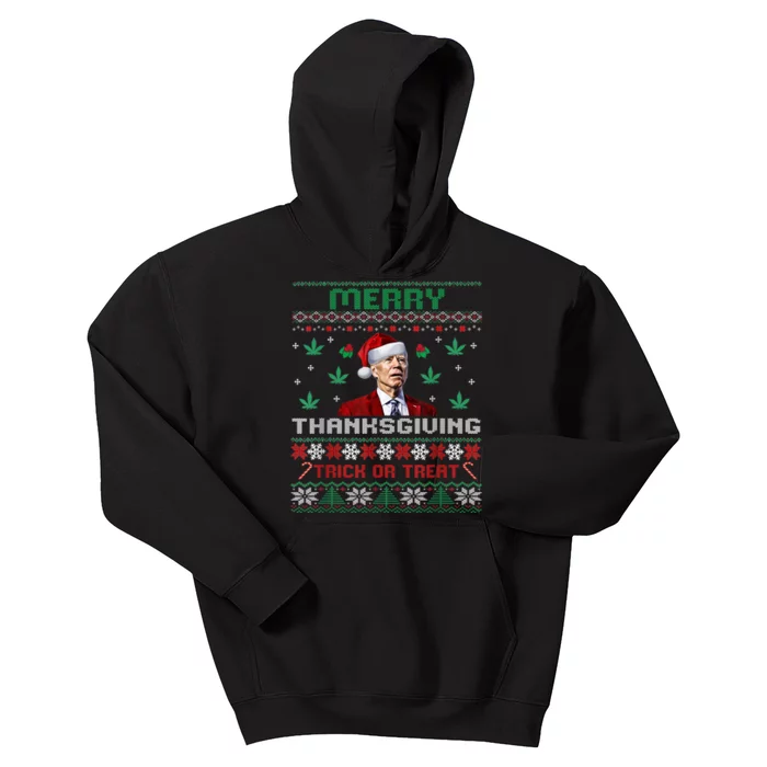 Merry Thanksgiving Funny Joe Biden Christmas Ugly Sweater Kids Hoodie