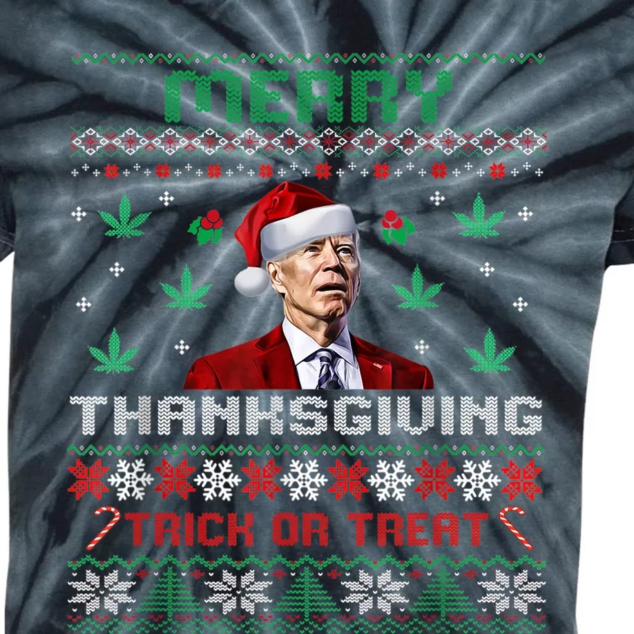 Merry Thanksgiving Funny Joe Biden Christmas Ugly Sweater Kids Tie-Dye T-Shirt