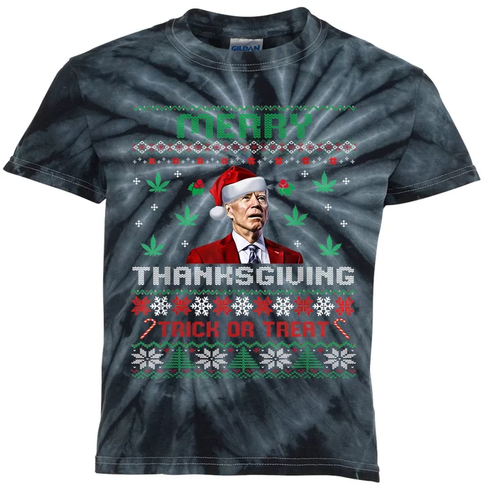 Merry Thanksgiving Funny Joe Biden Christmas Ugly Sweater Kids Tie-Dye T-Shirt