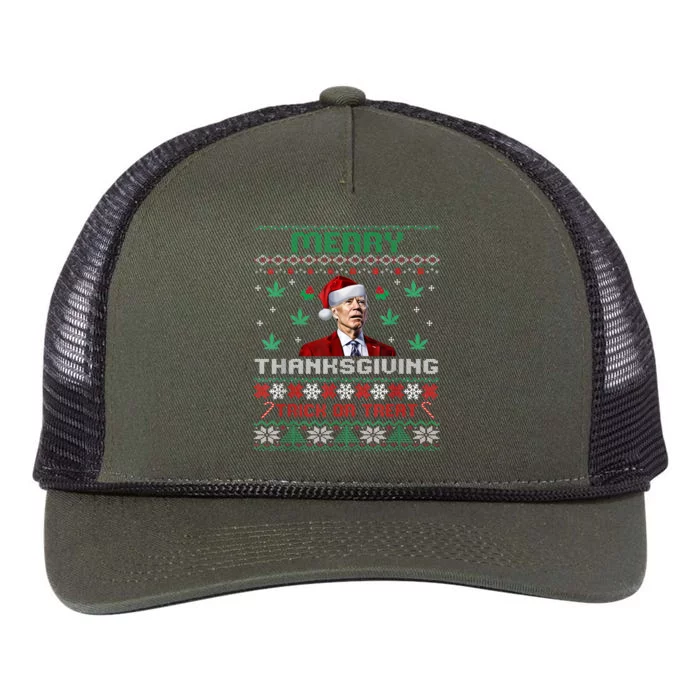 Merry Thanksgiving Funny Joe Biden Christmas Ugly Sweater Retro Rope Trucker Hat Cap