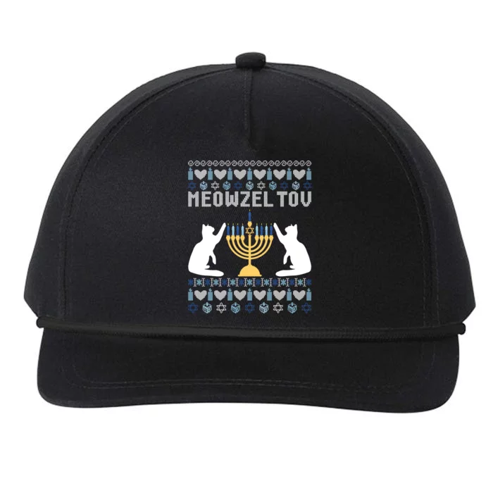 Meowzel Tov Funny Chanukah Snapback Five-Panel Rope Hat