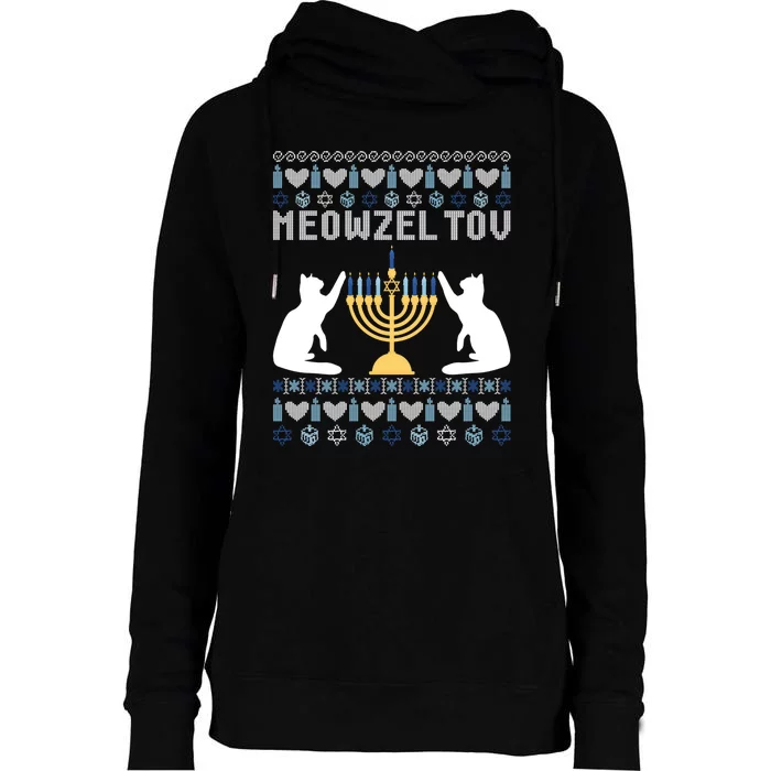 Meowzel Tov Funny Chanukah Womens Funnel Neck Pullover Hood