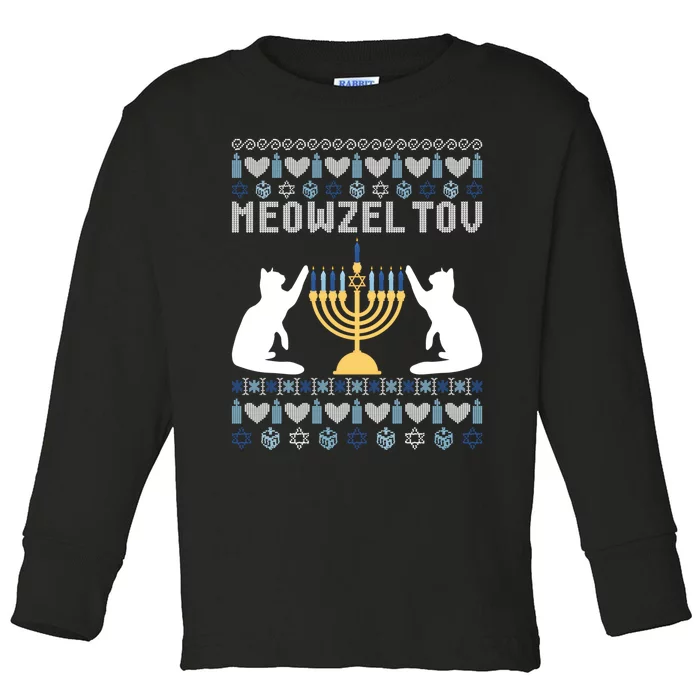 Meowzel Tov Funny Chanukah Toddler Long Sleeve Shirt