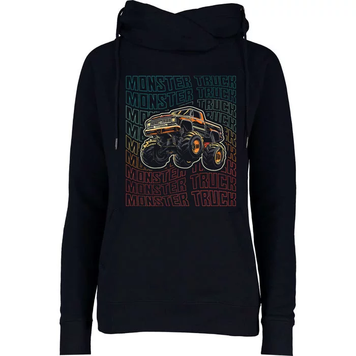 Monster Truck Fors Monster Truck Vintage Retro Womens Funnel Neck Pullover Hood