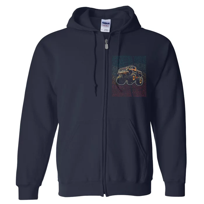 Monster Truck Fors Monster Truck Vintage Retro Full Zip Hoodie