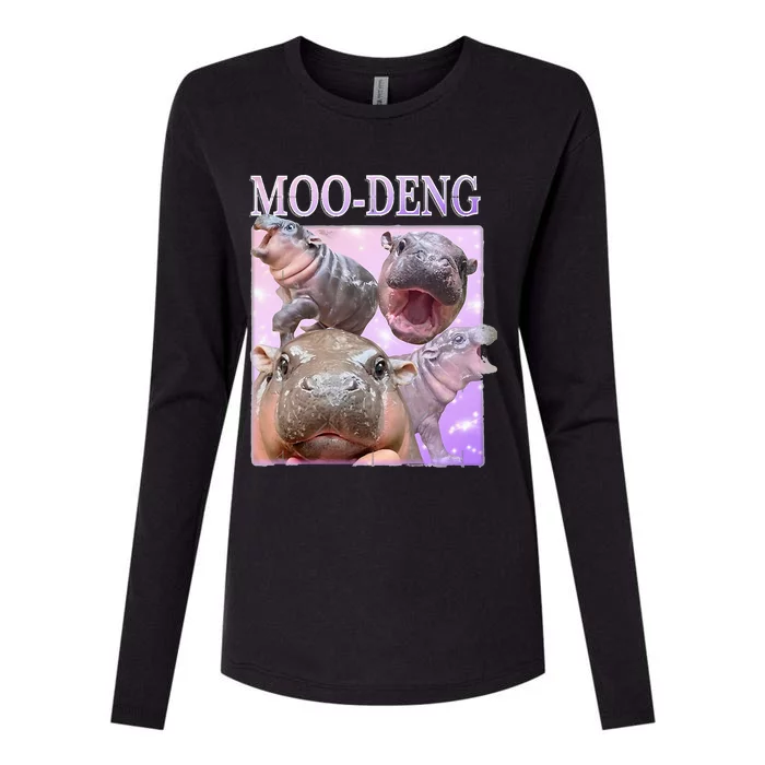 Moodeng The Famous Baby Pigmy Hippo Moodeng Womens Cotton Relaxed Long Sleeve T-Shirt