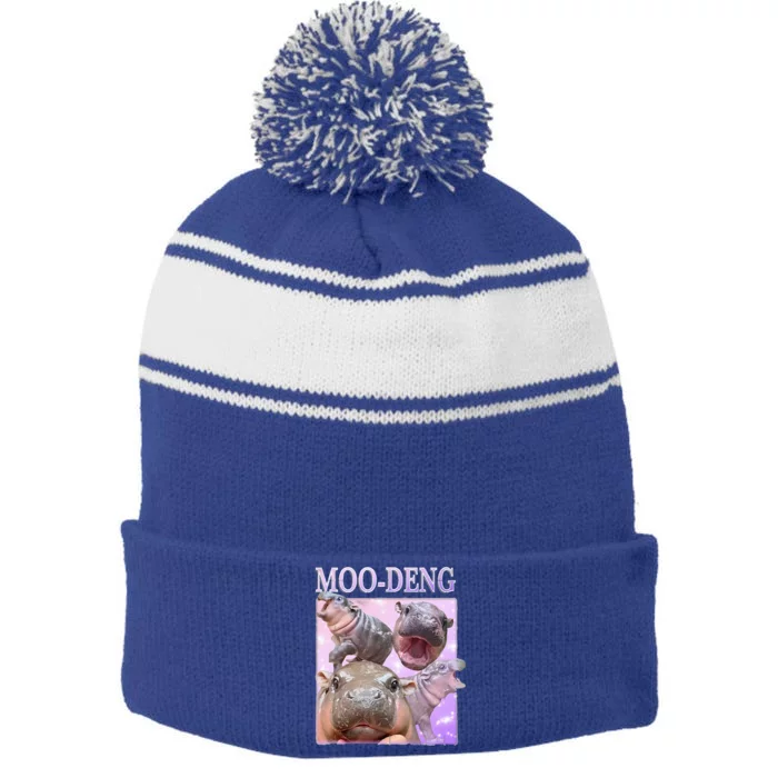 Moodeng The Famous Baby Pigmy Hippo Moodeng Stripe Pom Pom Beanie