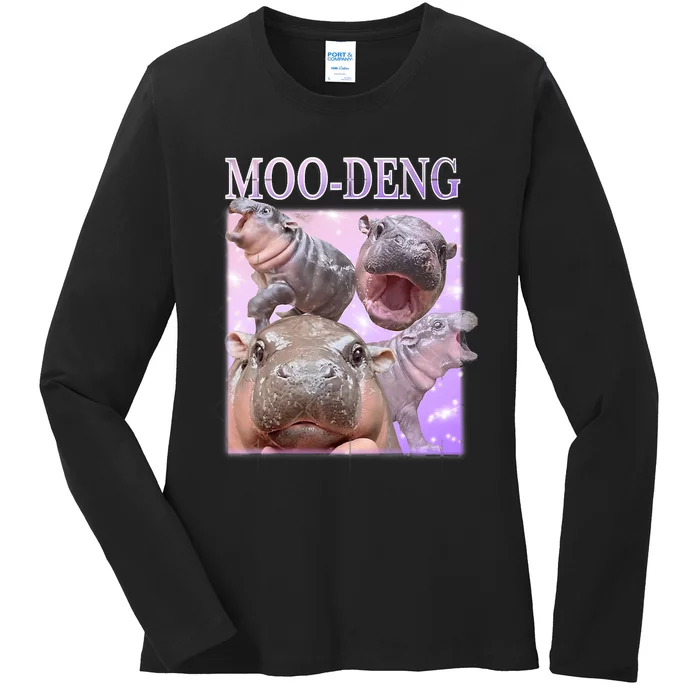 Moodeng The Famous Baby Pigmy Hippo Moodeng Ladies Long Sleeve Shirt