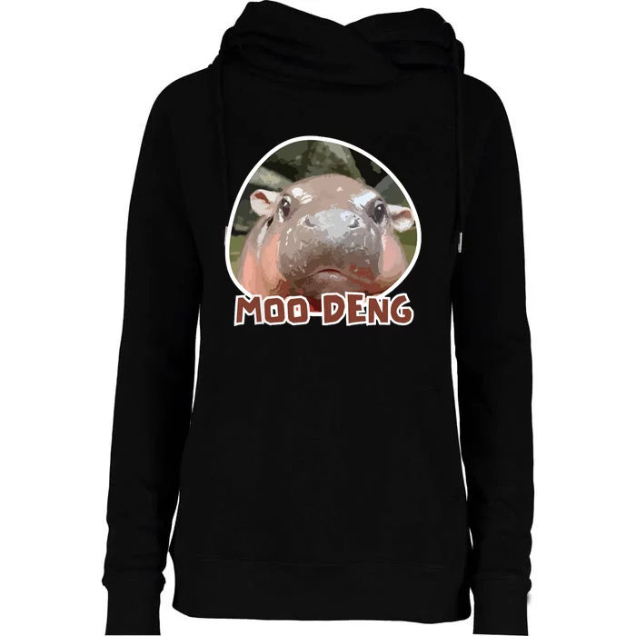 Moodeng The Famous Cute Baby Pigmy Hippo In Thailand Womens Funnel Neck Pullover Hood