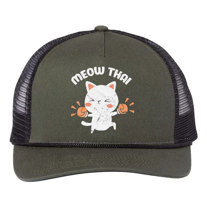 Meow Thai Funny Cat Kitten Martial Art Kickboxing Vintage Retro Rope Trucker Hat Cap