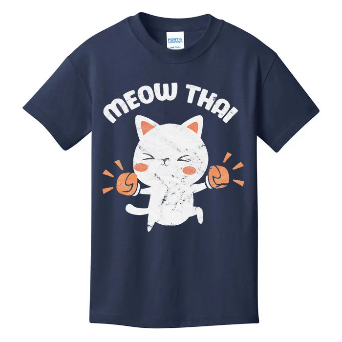 Meow Thai Funny Cat Kitten Martial Art Kickboxing Vintage Kids T-Shirt