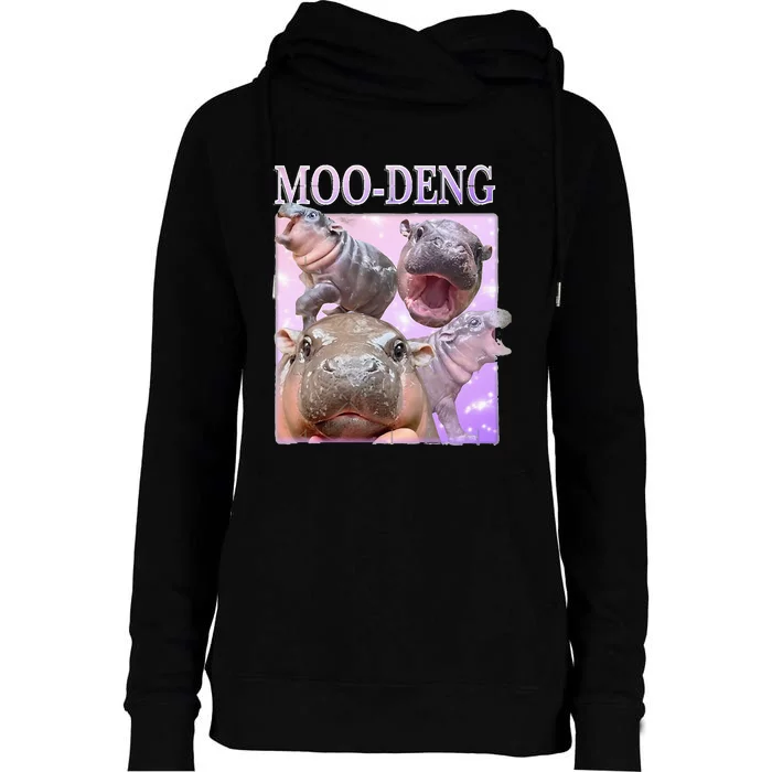 Moodeng The Famous Baby Pigmy Hippo Moodeng Womens Funnel Neck Pullover Hood