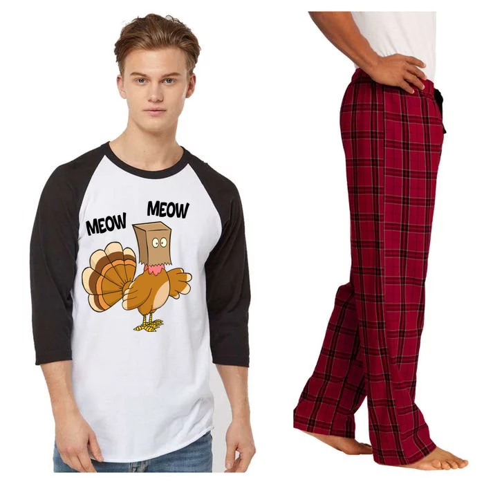 Meow Turkey Funny Thanksgiving Raglan Sleeve Pajama Set