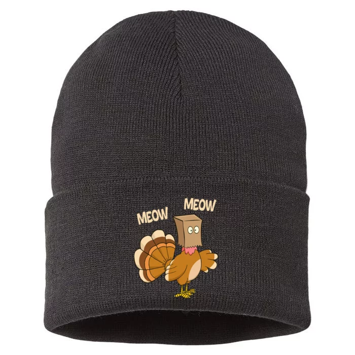 Meow Turkey Funny Thanksgiving Sustainable Knit Beanie