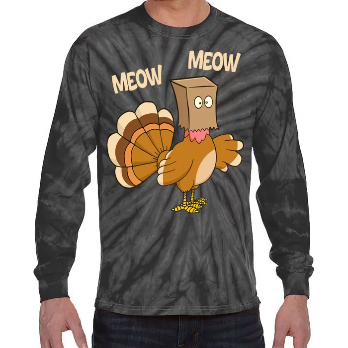 Meow Turkey Funny Thanksgiving Tie-Dye Long Sleeve Shirt