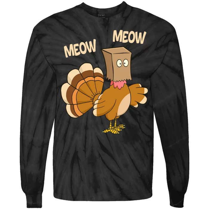 Meow Turkey Funny Thanksgiving Tie-Dye Long Sleeve Shirt