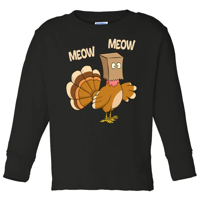 Meow Turkey Funny Thanksgiving Toddler Long Sleeve Shirt