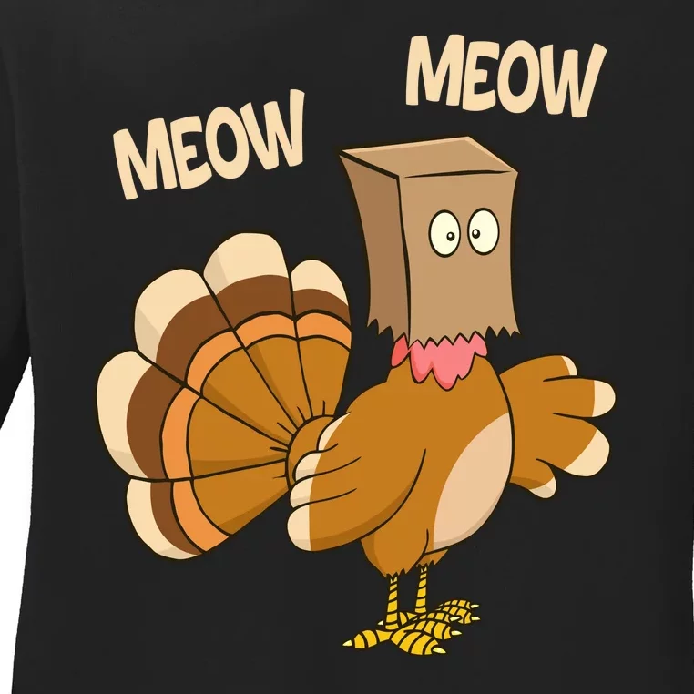 Meow Turkey Funny Thanksgiving Ladies Long Sleeve Shirt