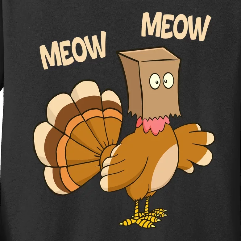 Meow Turkey Funny Thanksgiving Kids Long Sleeve Shirt