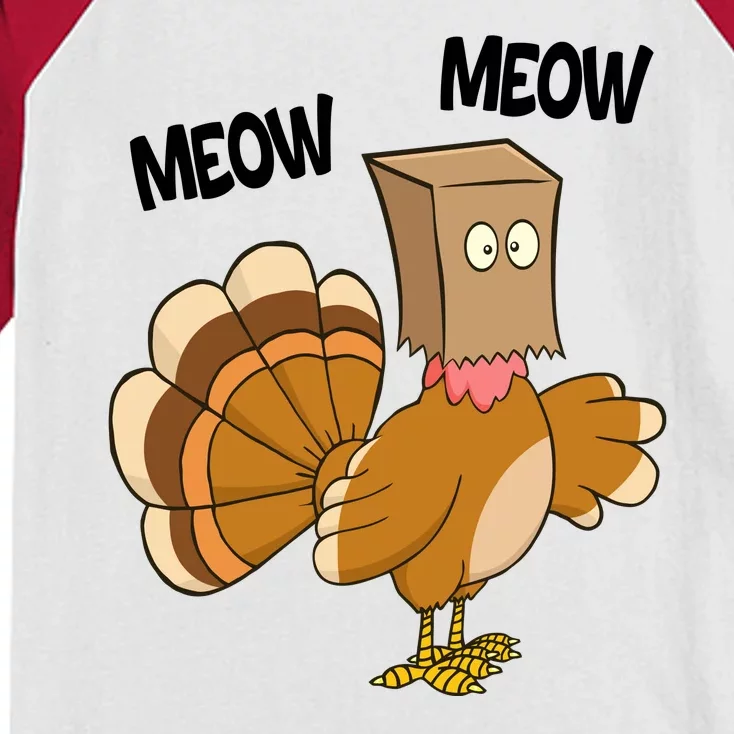 Meow Turkey Funny Thanksgiving Kids Colorblock Raglan Jersey