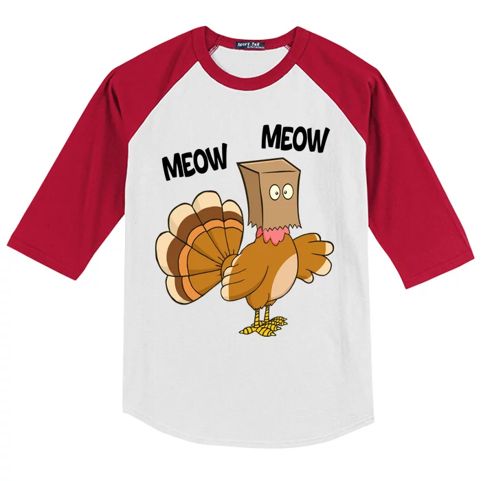 Meow Turkey Funny Thanksgiving Kids Colorblock Raglan Jersey